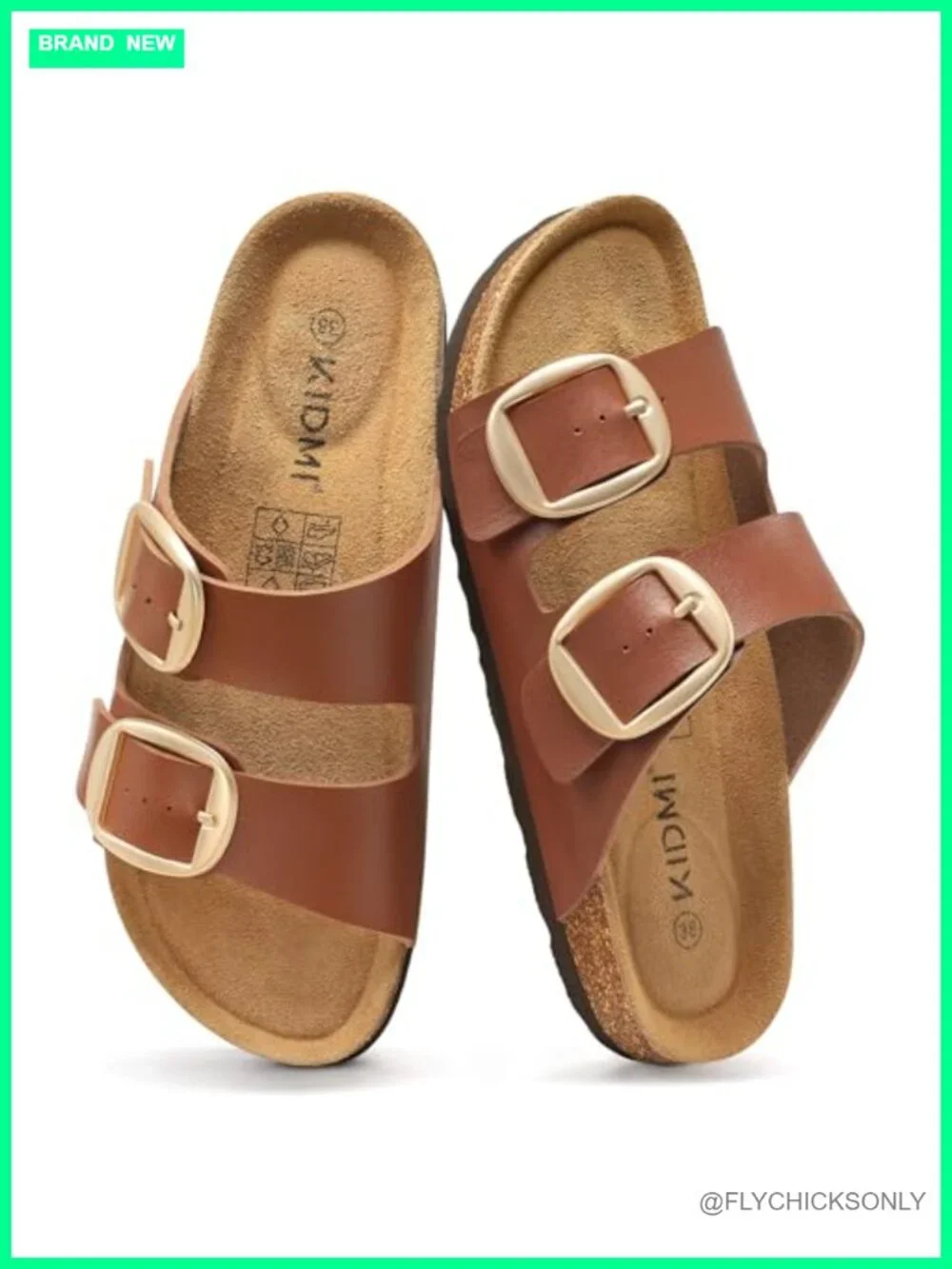Women's Slide Sandals with Cork Footbed Arch Support Memory Foam Vegan Leather